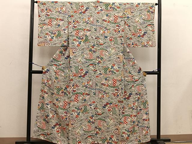 平和屋着物■上質な小紋　型染め　流水亀甲花文　正絹　逸品　BAAX4817mz