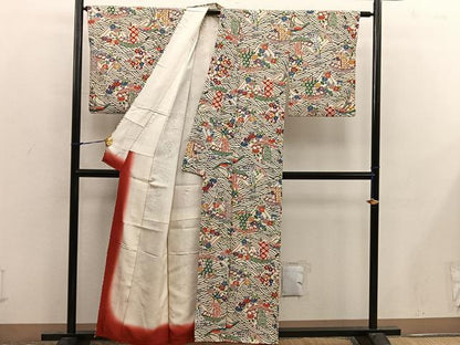 平和屋着物■上質な小紋　型染め　流水亀甲花文　正絹　逸品　BAAX4817mz