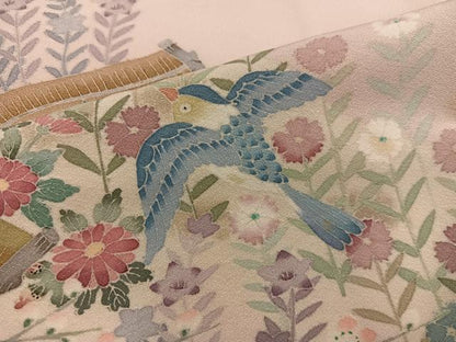 平和屋着物●本加賀友禅作家　染元千紅代表　寺西一紘　色留袖　花鳥文　正絹　逸品　BAAX4819mz
