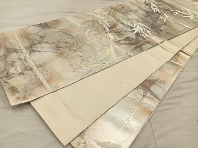 平和屋着物◎西陣 六通柄袋帯 笹の葉文 金銀糸 引箔 正絹 逸品 BAAX4831mz