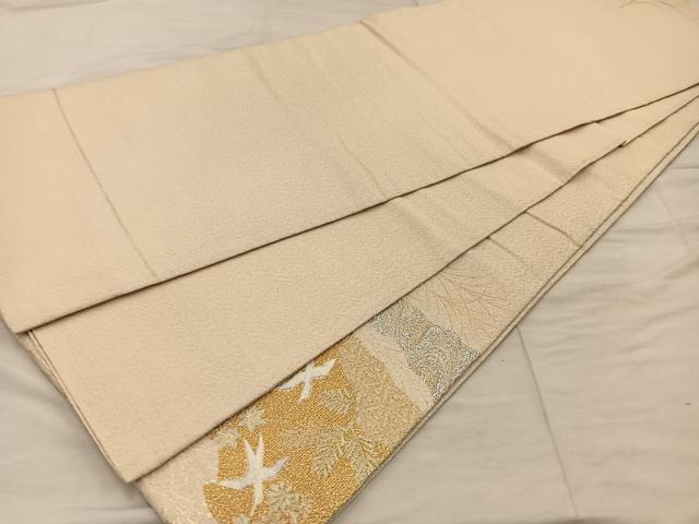 平和屋着物◎太鼓柄袋帯 明綴 花鳥文 プラチナ箔 正絹 逸品 BAAX4833mz