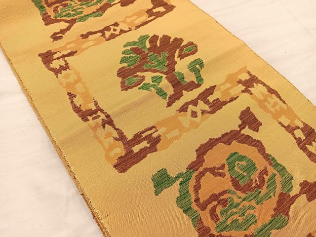 平和屋着物◎八寸名古屋帯　紬地　草葉文　正絹　逸品　BAAX4840mz