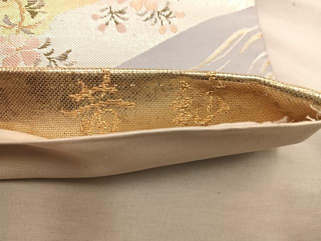 平和屋着物◎六通柄袋帯 飛鶴花文 黄純 金糸 正絹 逸品 BAAX4841mz