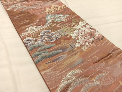 平和屋着物◎六通柄袋帯　唐織　離宮の春　金糸　正絹　逸品　BAAX4845mz