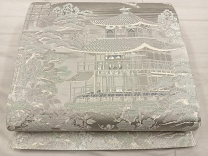 平和屋着物◎六通柄袋帯 銀閣寺 しよう美 プラチナ箔 正絹 逸品 BAAX4848mz