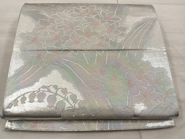 平和屋着物◎六通柄袋帯 草花文 正絹 逸品 BAAX4849mz