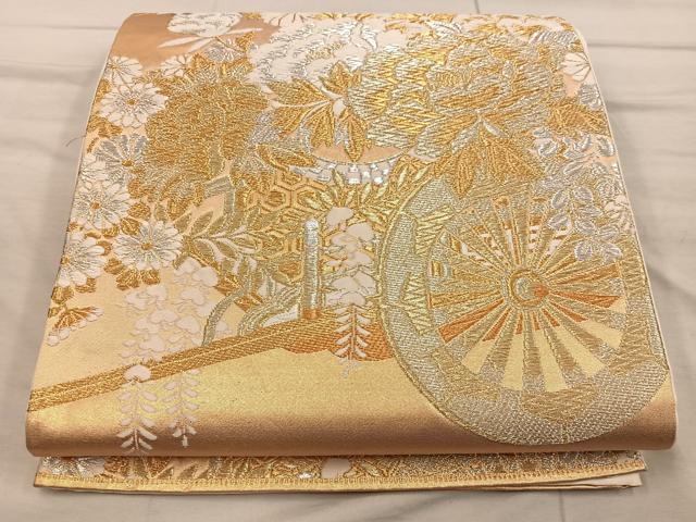 平和屋着物◎六通柄袋帯　唐織　花車文　金銀糸　正絹　逸品　BAAX4851mz