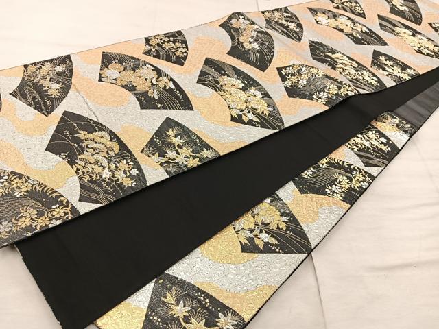 平和屋着物◎六通柄袋帯 地紙花文 黒地 金銀糸 やまと誂製 正絹 逸品 BAAX4852mz