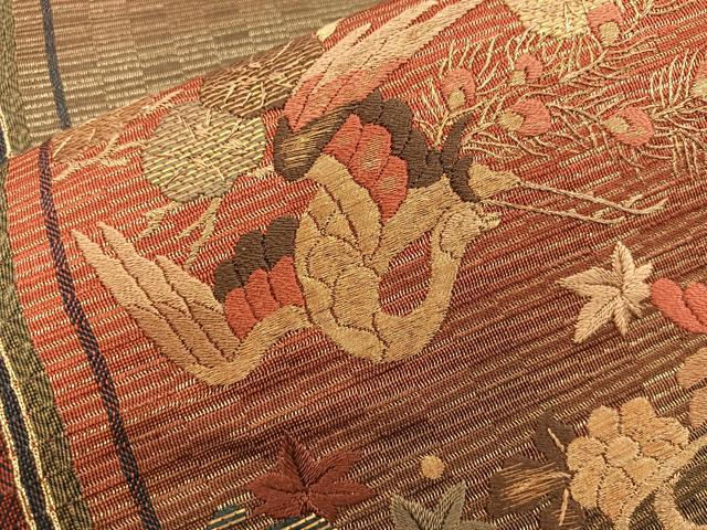 平和屋着物●ひなや工房　くむ・あむ・おる　伊豆蔵明彦　太鼓柄袋帯　竹屋町刺繍　鳳凰花文　金糸　正絹　逸品　BAAX4857mz