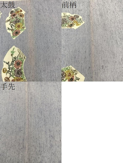 平和屋着物●太鼓柄袋帯　紬地　型染め　草花文　正絹　逸品　BAAX4859mz