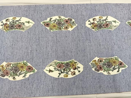 平和屋着物●太鼓柄袋帯　紬地　型染め　草花文　正絹　逸品　BAAX4859mz