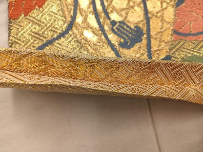 平和屋着物●佐賀錦　六通柄袋帯　唐織　仕覆花文　金糸　正絹　逸品　BAAX4864mz