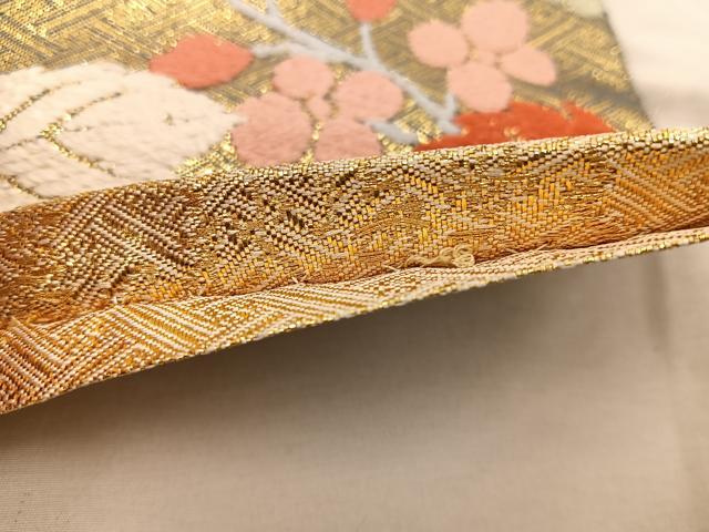 平和屋着物●佐賀錦　六通柄袋帯　唐織　仕覆花文　金糸　正絹　逸品　BAAX4864mz