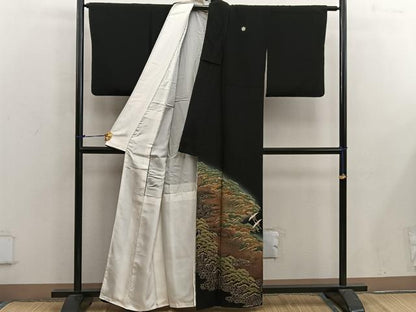 平和屋着物■豪華黒留袖 作家物 駒刺繍 飛鶴松文 暈し染め 金彩 正絹 逸品 BAAX4884mz