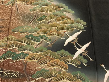平和屋着物■豪華黒留袖 作家物 駒刺繍 飛鶴松文 暈し染め 金彩 正絹 逸品 BAAX4884mz