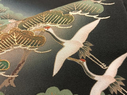 平和屋着物■豪華黒留袖 作家物 駒刺繍 飛鶴松文 暈し染め 金彩 正絹 逸品 BAAX4884mz