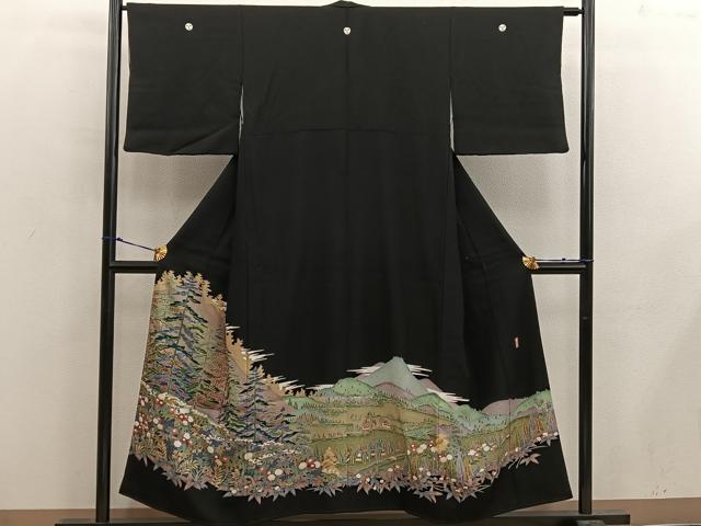 平和屋着物■豪華黒留袖　友禅　作家物　菊花文　正絹　逸品　BAAX4888mz
