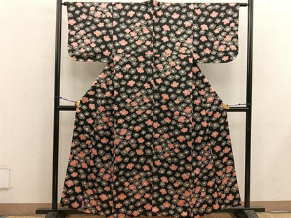 平和屋着物■上質な小紋 梅花文 黒地 正絹 逸品 BAAX4900mz