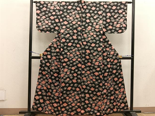 平和屋着物■上質な小紋 梅花文 黒地 正絹 逸品 BAAX4900mz
