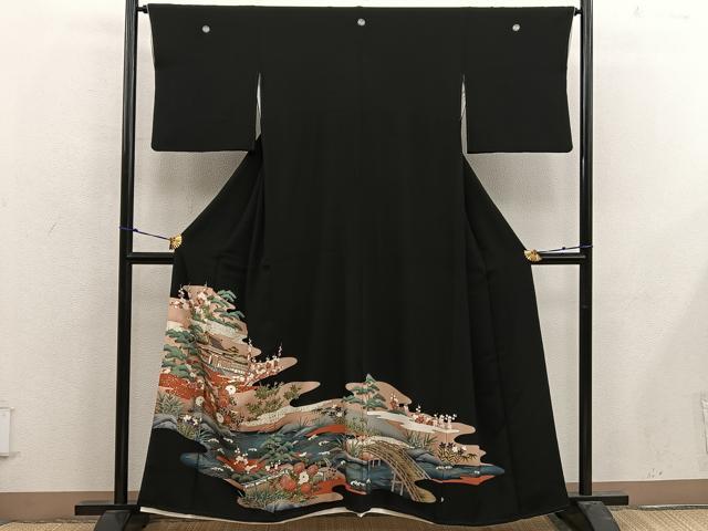 平和屋着物■豪華黒留袖 駒刺繍 風景花文 金彩 正絹 逸品 BAAX4901mz