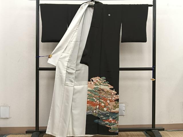 平和屋着物■豪華黒留袖 駒刺繍 風景花文 金彩 正絹 逸品 BAAX4901mz