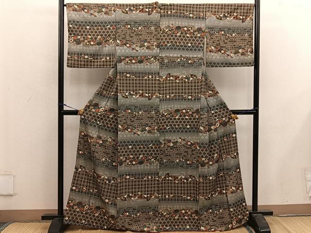 平和屋着物■上質な小紋 鴛鴦花文 金彩 正絹 逸品 BAAX4904mz