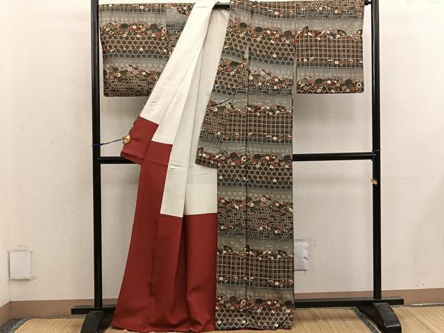 平和屋着物■上質な小紋 鴛鴦花文 金彩 正絹 逸品 BAAX4904mz