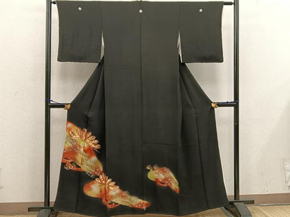 平和屋着物■豪華黒留袖 駒刺繍 草花文 暈し染め 金銀彩 正絹 逸品 BAAX4913mz