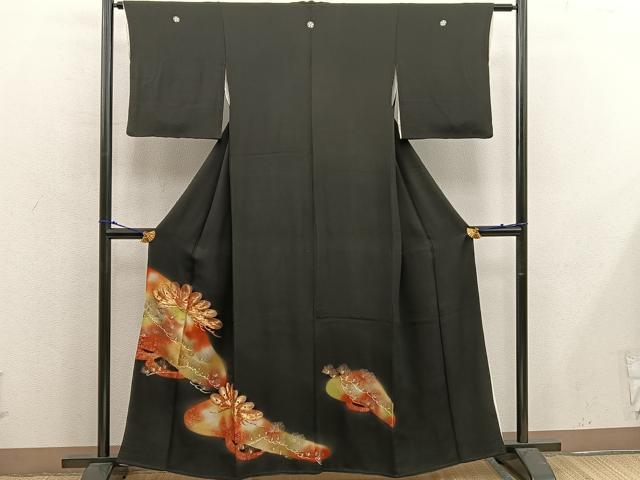 平和屋着物■豪華黒留袖 駒刺繍 草花文 暈し染め 金銀彩 正絹 逸品 BAAX4913mz