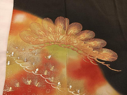 平和屋着物■豪華黒留袖 駒刺繍 草花文 暈し染め 金銀彩 正絹 逸品 BAAX4913mz