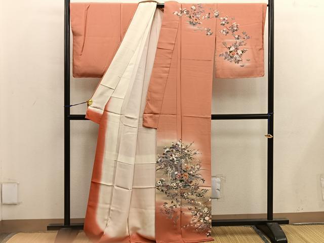 平和屋着物■訪問着 舞蝶花文 暈し染め 金銀彩 正絹 逸品 BAAX4922mz