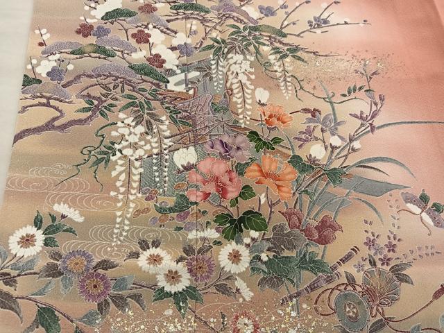 平和屋着物■訪問着 舞蝶花文 暈し染め 金銀彩 正絹 逸品 BAAX4922mz