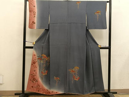 平和屋着物■訪問着 駒刺繍 舞蝶花文 暈し染め 金彩 正絹 逸品 BAAX4925mz