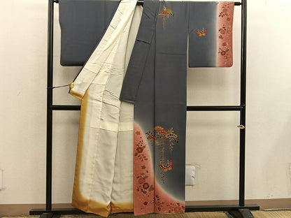 平和屋着物■訪問着 駒刺繍 舞蝶花文 暈し染め 金彩 正絹 逸品 BAAX4925mz