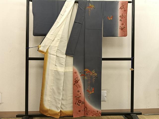 平和屋着物■訪問着 駒刺繍 舞蝶花文 暈し染め 金彩 正絹 逸品 BAAX4925mz