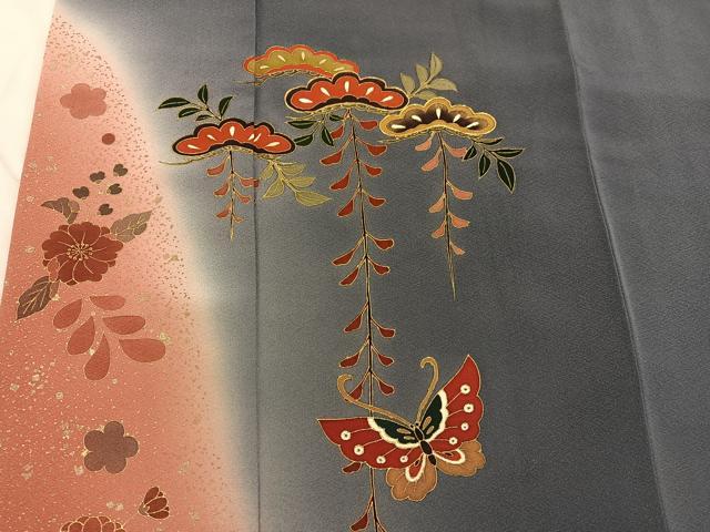 平和屋着物■訪問着 駒刺繍 舞蝶花文 暈し染め 金彩 正絹 逸品 BAAX4925mz