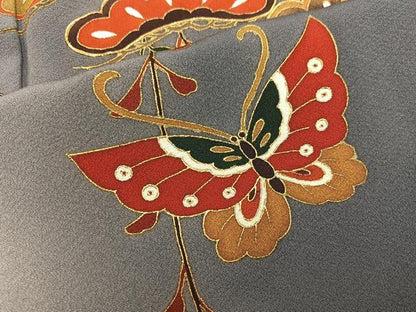 平和屋着物■訪問着 駒刺繍 舞蝶花文 暈し染め 金彩 正絹 逸品 BAAX4925mz
