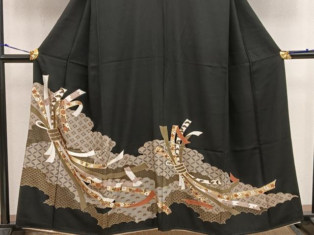 平和屋着物■豪華黒留袖 束ね熨斗吉祥花文 金彩 正絹 逸品 BAAX4929mz