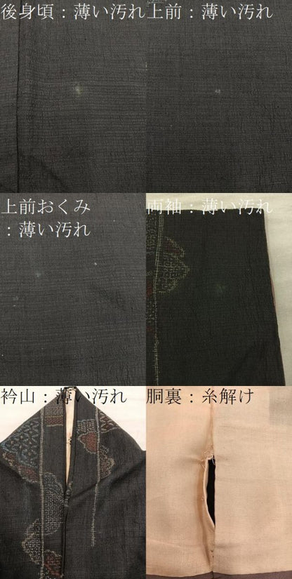 平和屋着物■上質な紬 80亀甲 七宝文 黒地 正絹 逸品 BAAX4930mz