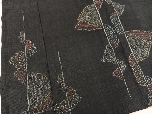 平和屋着物■上質な紬 80亀甲 七宝文 黒地 正絹 逸品 BAAX4930mz