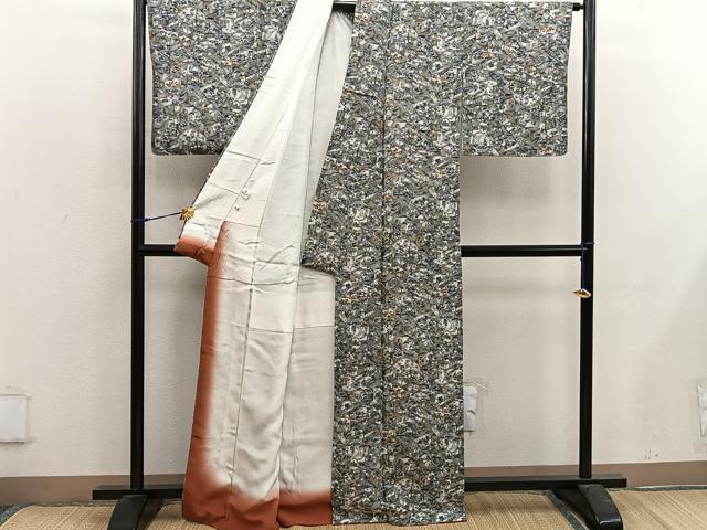 平和屋着物■上質な小紋 人物風景文 鬼しぼ縮緬 正絹 逸品 BAAX4931mz