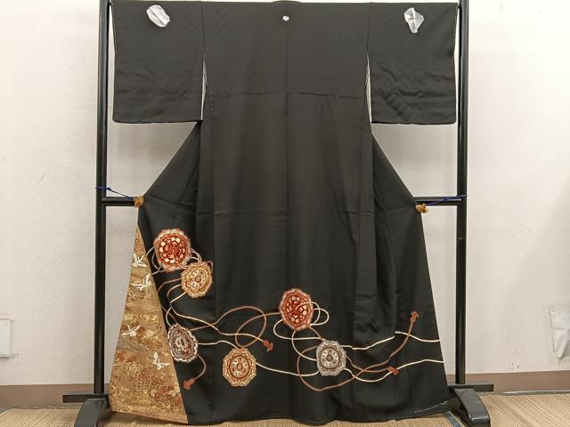 平和屋着物■豪華黒留袖 駒刺繍 飛鶴花文 金彩 正絹 逸品 BAAX4944mz
