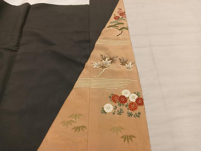平和屋着物■豪華黒留袖 駒刺繍 飛鶴花文 金彩 正絹 逸品 BAAX4944mz