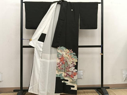 平和屋着物■豪華黒留袖 刺繍 草花文 銀彩 正絹 逸品 BAAX4947mz