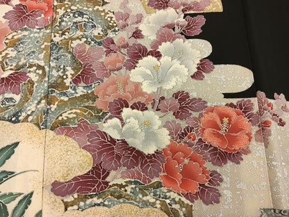 平和屋着物■豪華黒留袖 刺繍 草花文 銀彩 正絹 逸品 BAAX4947mz