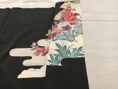 平和屋着物■豪華黒留袖 刺繍 草花文 銀彩 正絹 逸品 BAAX4947mz