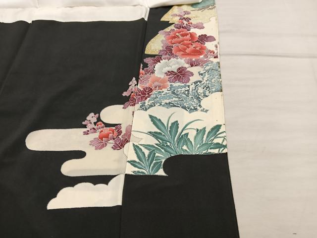 平和屋着物■豪華黒留袖 刺繍 草花文 銀彩 正絹 逸品 BAAX4947mz