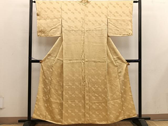 平和屋着物■上質な色無地 扇面地紋 黄朽葉色 正絹 逸品 BAAX4951mz