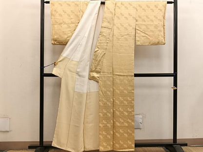 平和屋着物■上質な色無地 扇面地紋 黄朽葉色 正絹 逸品 BAAX4951mz