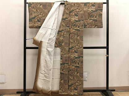 平和屋着物■上質な小紋 人物風景文 鬼しぼ縮緬 正絹 逸品 BAAX4961mz